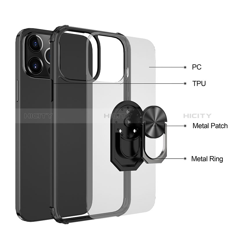 Coque Contour Silicone et Plastique Housse Etui Mat avec Magnetique Support Bague Anneau S06 pour Apple iPhone 14 Pro Plus