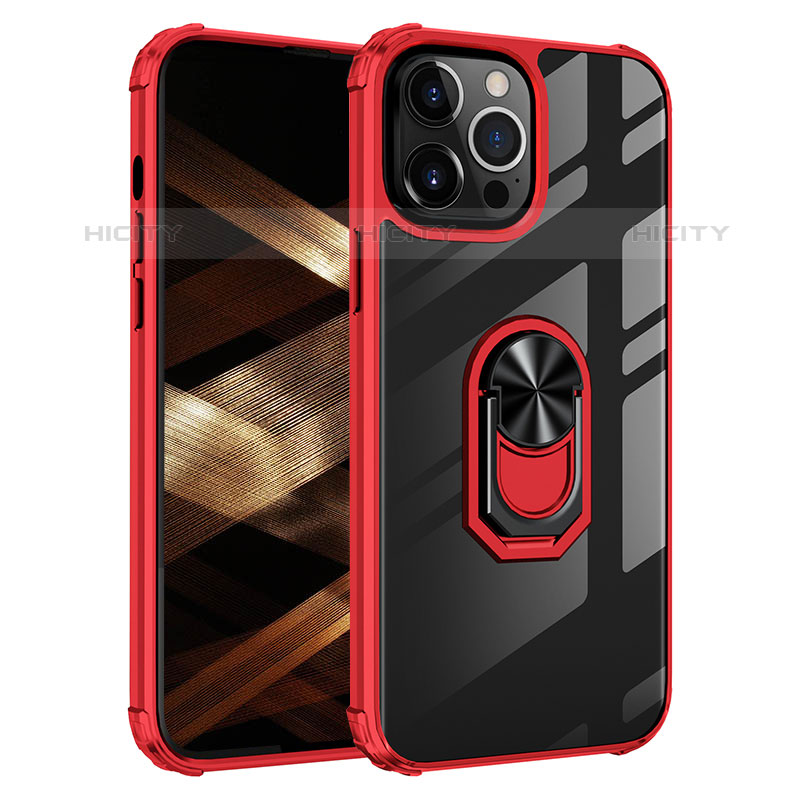 Coque Contour Silicone et Plastique Housse Etui Mat avec Magnetique Support Bague Anneau S06 pour Apple iPhone 15 Pro Plus