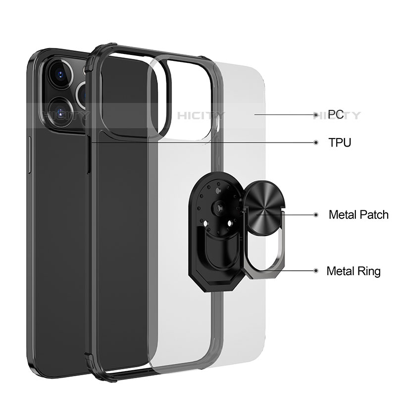 Coque Contour Silicone et Plastique Housse Etui Mat avec Magnetique Support Bague Anneau S06 pour Apple iPhone 15 Pro Plus