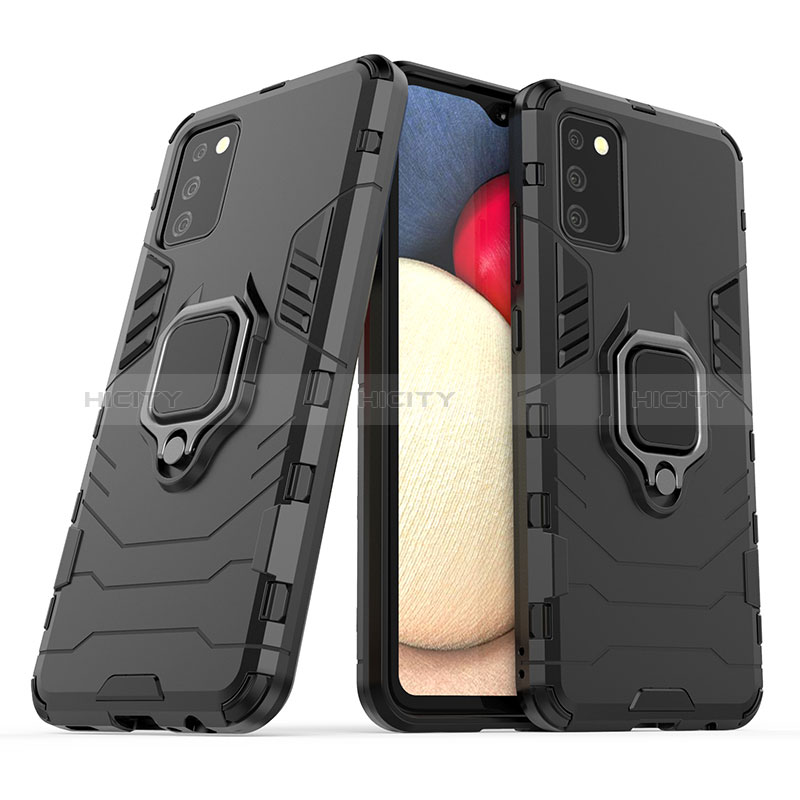 Coque Contour Silicone et Plastique Housse Etui Mat avec Magnetique Support Bague Anneau S06 pour Samsung Galaxy A02s Noir Plus