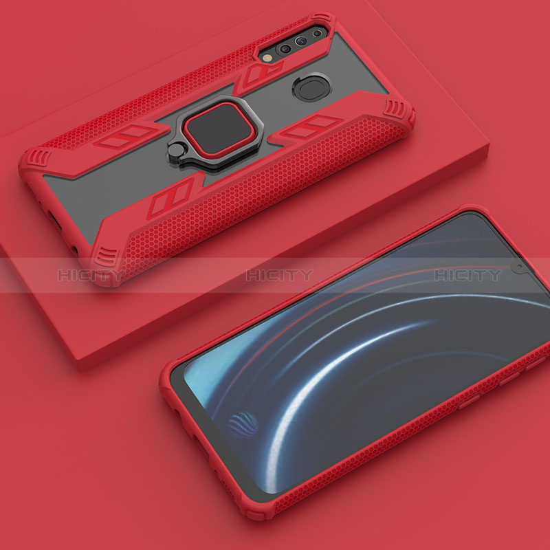 Coque Contour Silicone et Plastique Housse Etui Mat avec Magnetique Support Bague Anneau S06 pour Samsung Galaxy A40s Rouge Plus