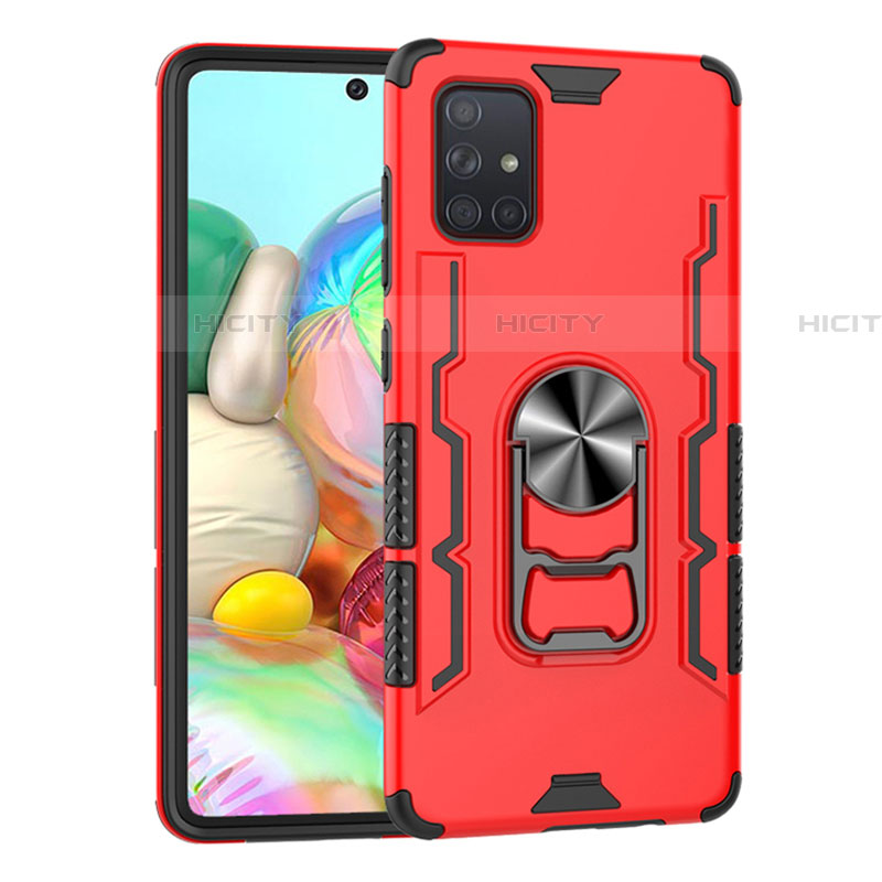 Coque Contour Silicone et Plastique Housse Etui Mat avec Magnetique Support Bague Anneau S06 pour Samsung Galaxy A71 5G Rouge Plus