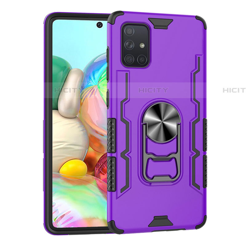 Coque Contour Silicone et Plastique Housse Etui Mat avec Magnetique Support Bague Anneau S06 pour Samsung Galaxy A71 5G Violet Plus