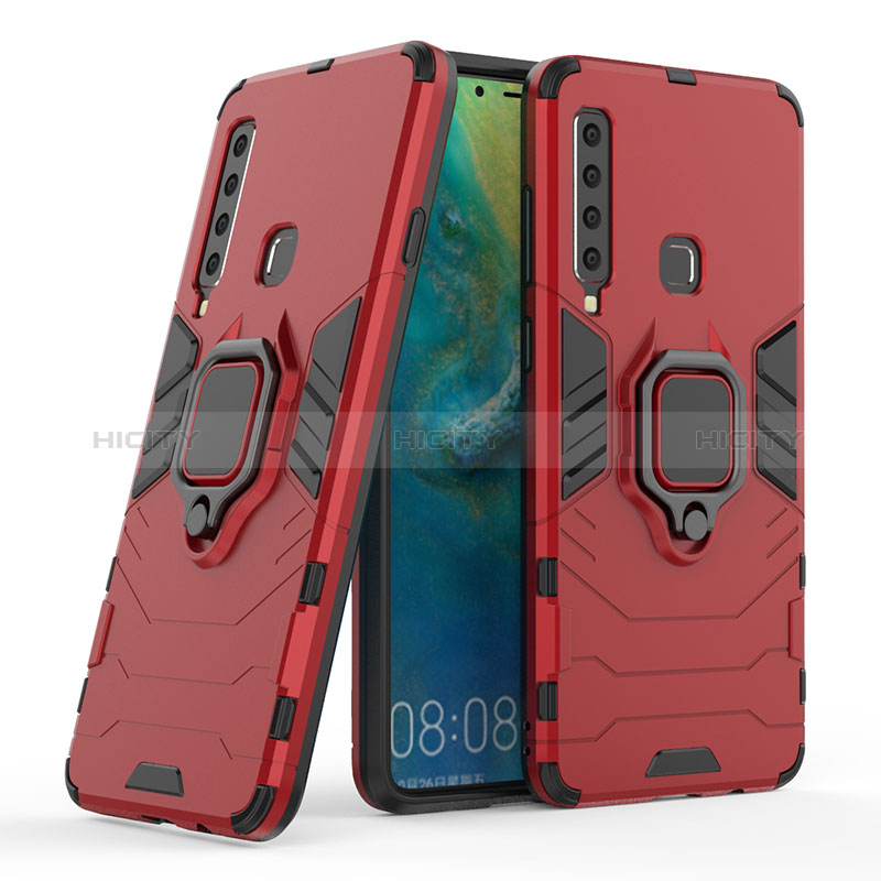 Coque Contour Silicone et Plastique Housse Etui Mat avec Magnetique Support Bague Anneau S06 pour Samsung Galaxy A9s Rouge Plus