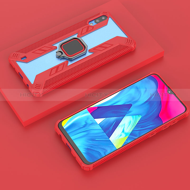 Coque Contour Silicone et Plastique Housse Etui Mat avec Magnetique Support Bague Anneau S06 pour Samsung Galaxy M10 Rouge Plus