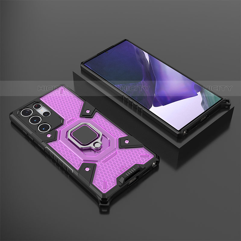 Coque Contour Silicone et Plastique Housse Etui Mat avec Magnetique Support Bague Anneau S06 pour Samsung Galaxy S21 Ultra 5G Violet Plus