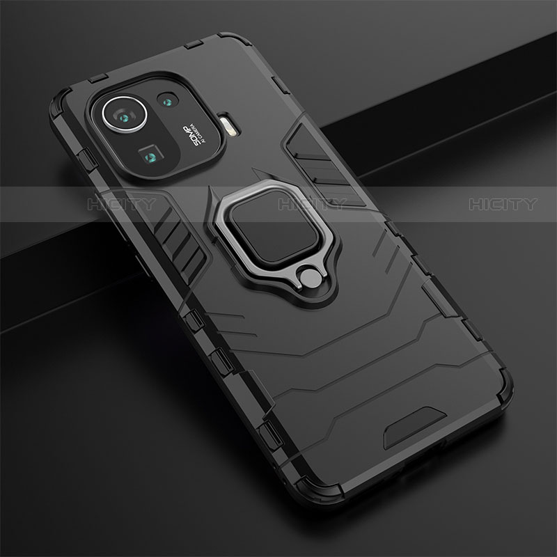 Coque Contour Silicone et Plastique Housse Etui Mat avec Magnetique Support Bague Anneau S06 pour Xiaomi Mi 11 Pro 5G Plus