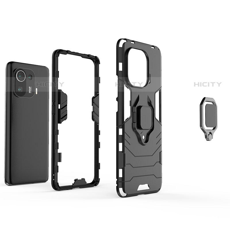 Coque Contour Silicone et Plastique Housse Etui Mat avec Magnetique Support Bague Anneau S06 pour Xiaomi Mi 11 Pro 5G Plus