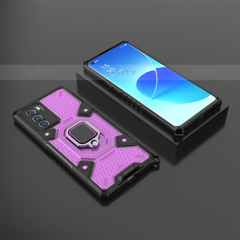 Coque Contour Silicone et Plastique Housse Etui Mat avec Magnetique Support Bague Anneau S07 pour Oppo Reno6 Pro 5G India Plus