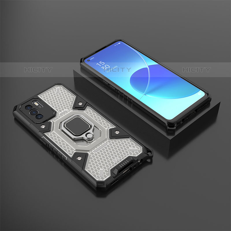 Coque Contour Silicone et Plastique Housse Etui Mat avec Magnetique Support Bague Anneau S07 pour Oppo Reno6 Z 5G Gris Plus