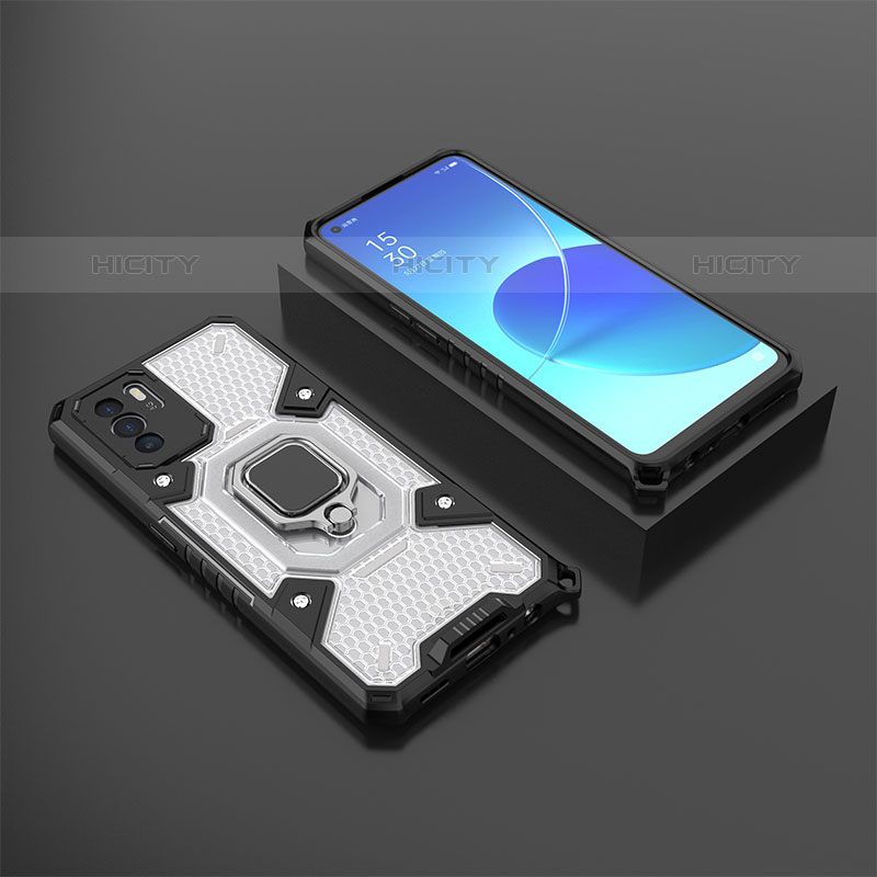 Coque Contour Silicone et Plastique Housse Etui Mat avec Magnetique Support Bague Anneau S07 pour Oppo Reno6 Z 5G Noir Plus