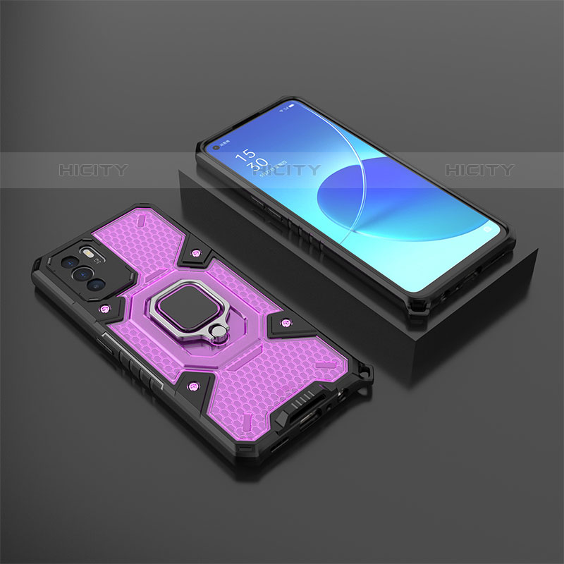 Coque Contour Silicone et Plastique Housse Etui Mat avec Magnetique Support Bague Anneau S07 pour Oppo Reno6 Z 5G Plus