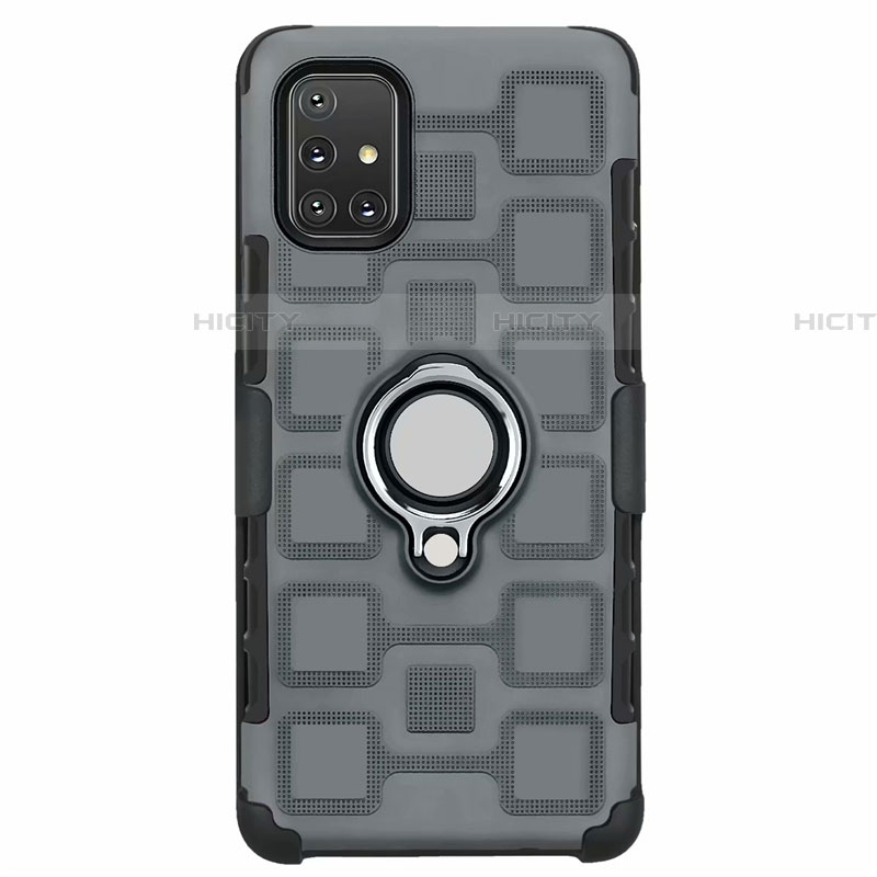 Coque Contour Silicone et Plastique Housse Etui Mat avec Magnetique Support Bague Anneau S07 pour Samsung Galaxy A71 5G Gris Plus