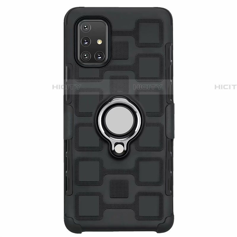 Coque Contour Silicone et Plastique Housse Etui Mat avec Magnetique Support Bague Anneau S07 pour Samsung Galaxy A71 5G Noir Plus