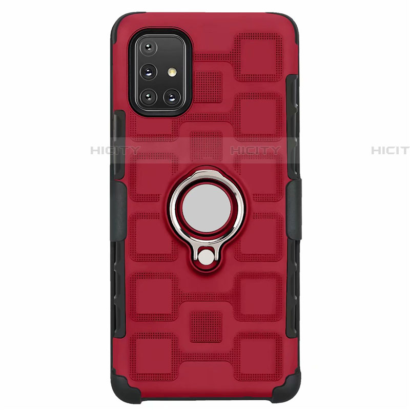 Coque Contour Silicone et Plastique Housse Etui Mat avec Magnetique Support Bague Anneau S07 pour Samsung Galaxy A71 5G Rouge Plus