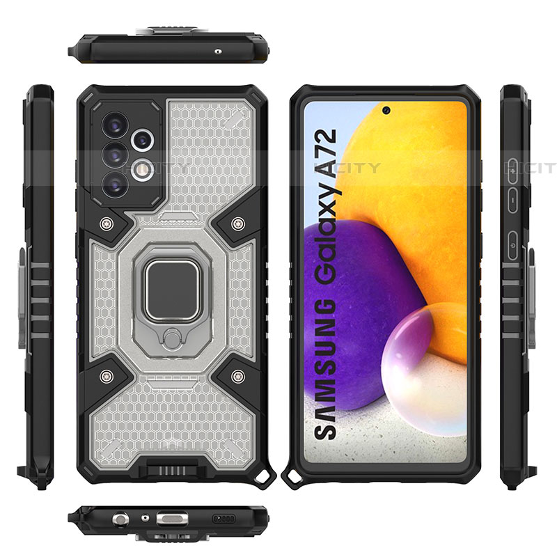 Coque Contour Silicone et Plastique Housse Etui Mat avec Magnetique Support Bague Anneau S07 pour Samsung Galaxy A72 5G Noir Plus