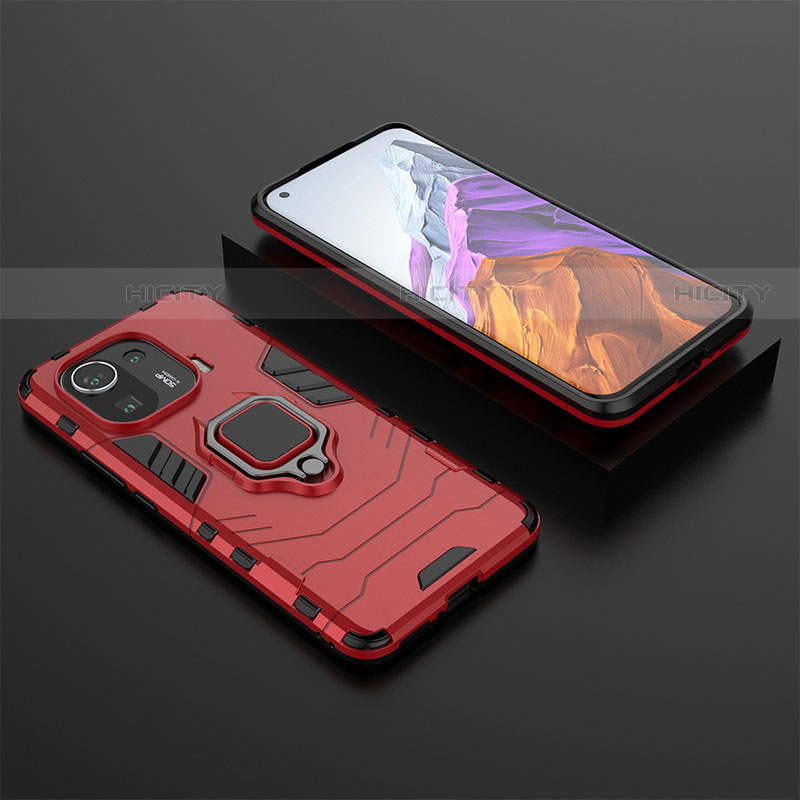 Coque Contour Silicone et Plastique Housse Etui Mat avec Magnetique Support Bague Anneau S07 pour Xiaomi Mi 11 Pro 5G Plus