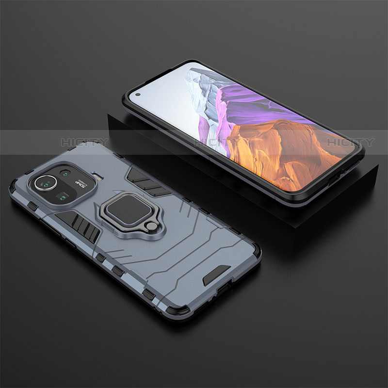 Coque Contour Silicone et Plastique Housse Etui Mat avec Magnetique Support Bague Anneau S07 pour Xiaomi Mi 11 Pro 5G Plus