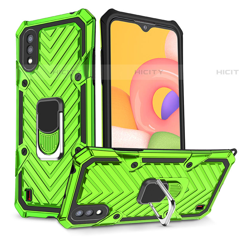 Coque Contour Silicone et Plastique Housse Etui Mat avec Magnetique Support Bague Anneau S08 pour Samsung Galaxy A01 SM-A015 Vert Plus