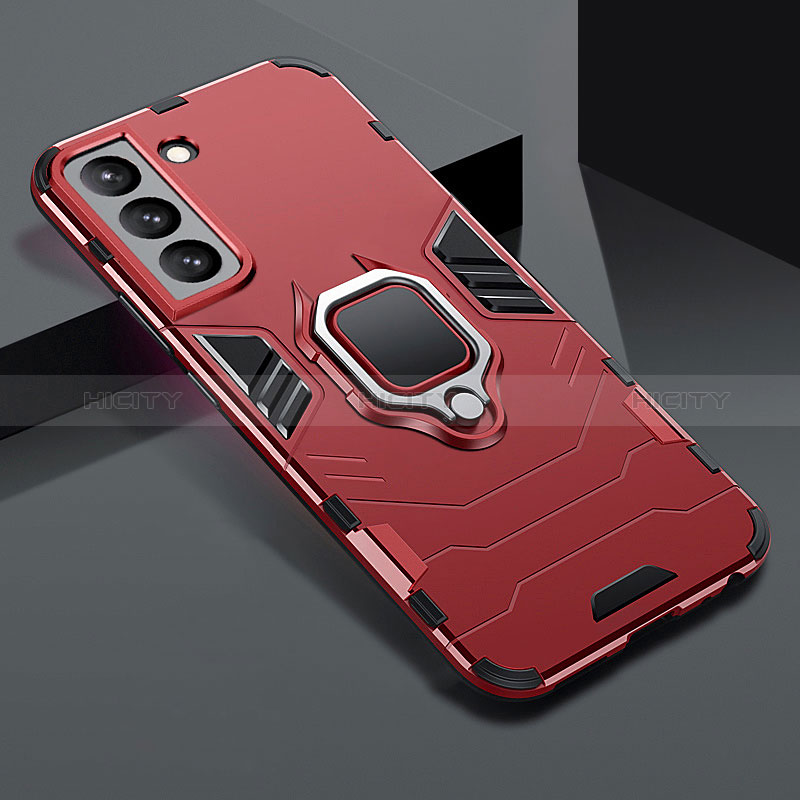 Coque Contour Silicone et Plastique Housse Etui Mat avec Magnetique Support Bague Anneau S08 pour Samsung Galaxy S24 Plus 5G Rouge Plus