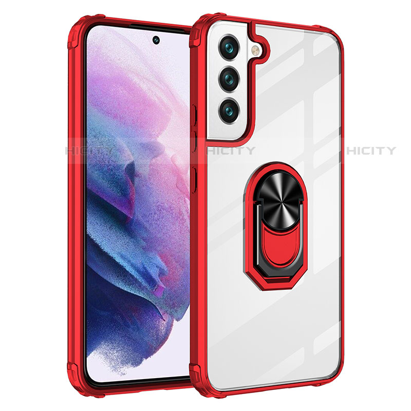 Coque Contour Silicone et Plastique Housse Etui Mat avec Magnetique Support Bague Anneau S09 pour Samsung Galaxy S21 Plus 5G Rouge Plus