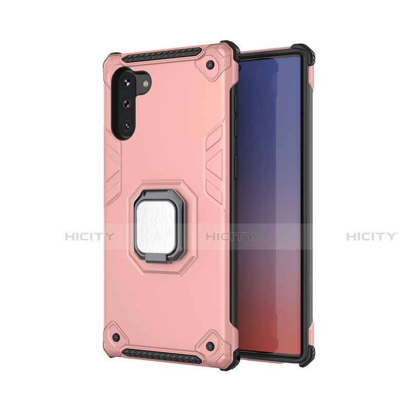 Coque Contour Silicone et Plastique Housse Etui Mat avec Magnetique Support Bague Anneau T01 pour Samsung Galaxy Note 10 5G Or Rose Plus