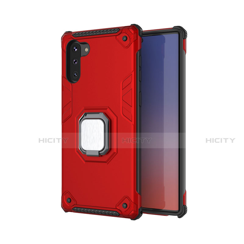 Coque Contour Silicone et Plastique Housse Etui Mat avec Magnetique Support Bague Anneau T01 pour Samsung Galaxy Note 10 5G Rouge Plus