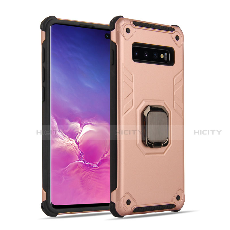 Coque Contour Silicone et Plastique Housse Etui Mat avec Magnetique Support Bague Anneau T01 pour Samsung Galaxy S10 5G Or Rose Plus