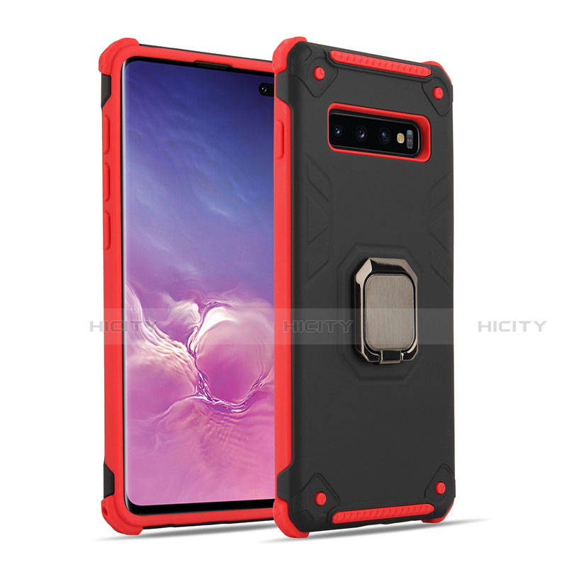 Coque Contour Silicone et Plastique Housse Etui Mat avec Magnetique Support Bague Anneau T01 pour Samsung Galaxy S10 5G Rouge et Noir Plus