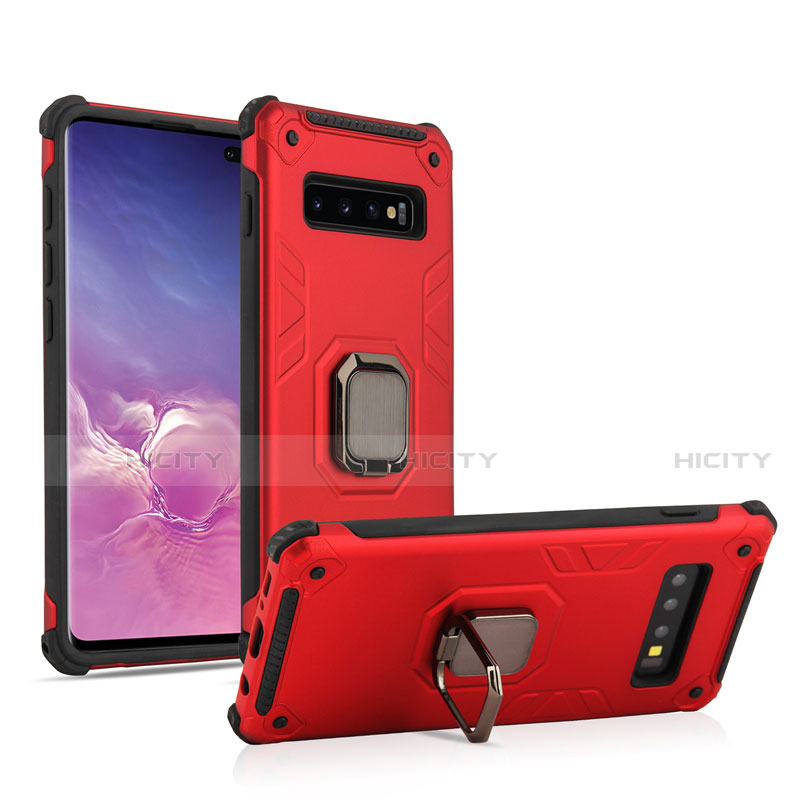 Coque Contour Silicone et Plastique Housse Etui Mat avec Magnetique Support Bague Anneau T01 pour Samsung Galaxy S10 Plus