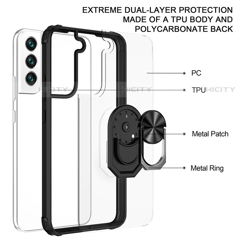 Coque Contour Silicone et Plastique Housse Etui Mat avec Magnetique Support Bague Anneau T01 pour Samsung Galaxy S22 Plus 5G Plus