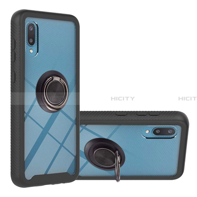 Coque Contour Silicone et Plastique Housse Etui Mat avec Magnetique Support Bague Anneau T02 pour Samsung Galaxy A02 Plus