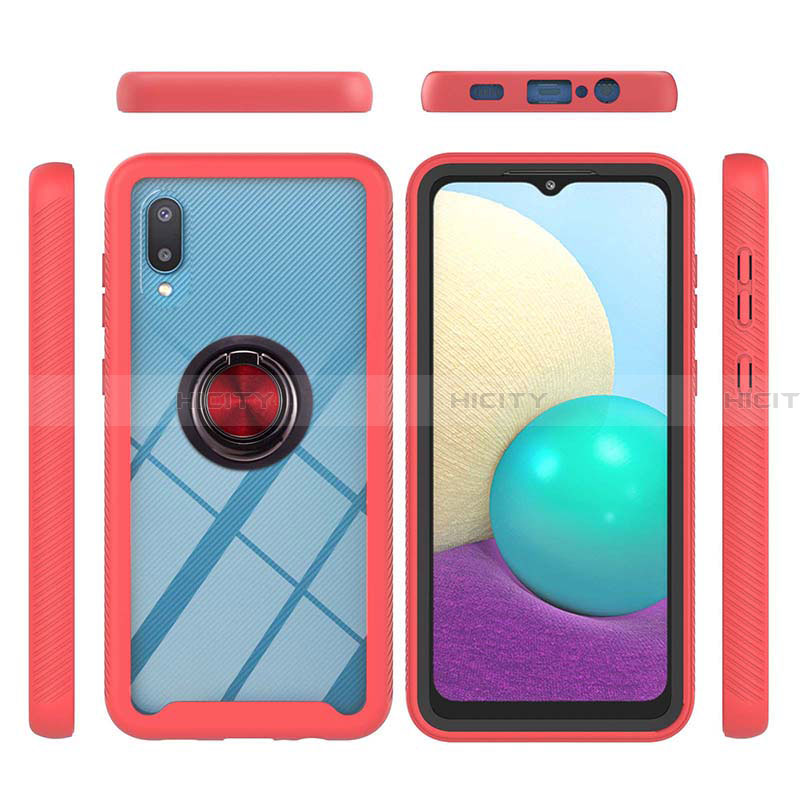 Coque Contour Silicone et Plastique Housse Etui Mat avec Magnetique Support Bague Anneau T02 pour Samsung Galaxy A02 Plus