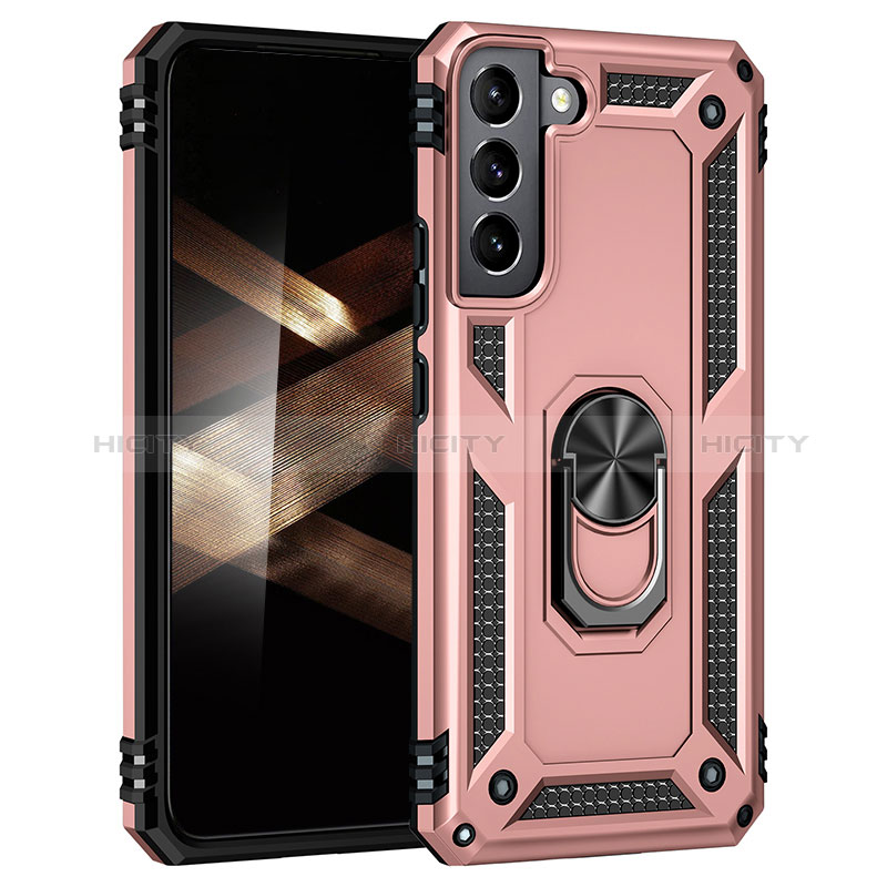 Coque Contour Silicone et Plastique Housse Etui Mat avec Magnetique Support Bague Anneau T02 pour Samsung Galaxy S24 Plus 5G Or Rose Plus