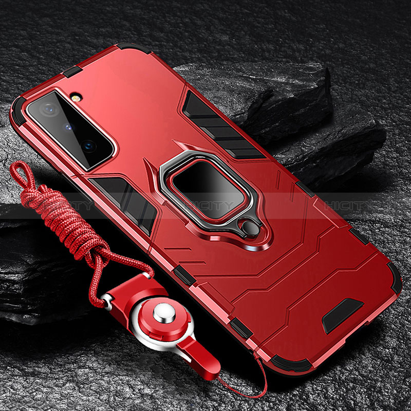 Coque Contour Silicone et Plastique Housse Etui Mat avec Magnetique Support Bague Anneau T06 pour Samsung Galaxy S24 5G Rouge Plus