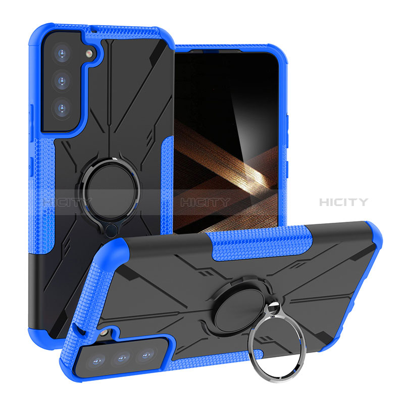 Coque Contour Silicone et Plastique Housse Etui Mat avec Magnetique Support Bague Anneau T08 pour Samsung Galaxy S24 5G Bleu Plus