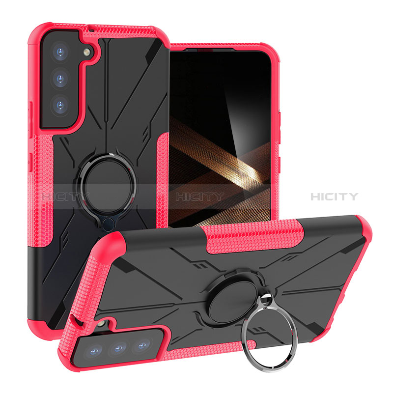 Coque Contour Silicone et Plastique Housse Etui Mat avec Magnetique Support Bague Anneau T08 pour Samsung Galaxy S24 5G Rose Rouge Plus