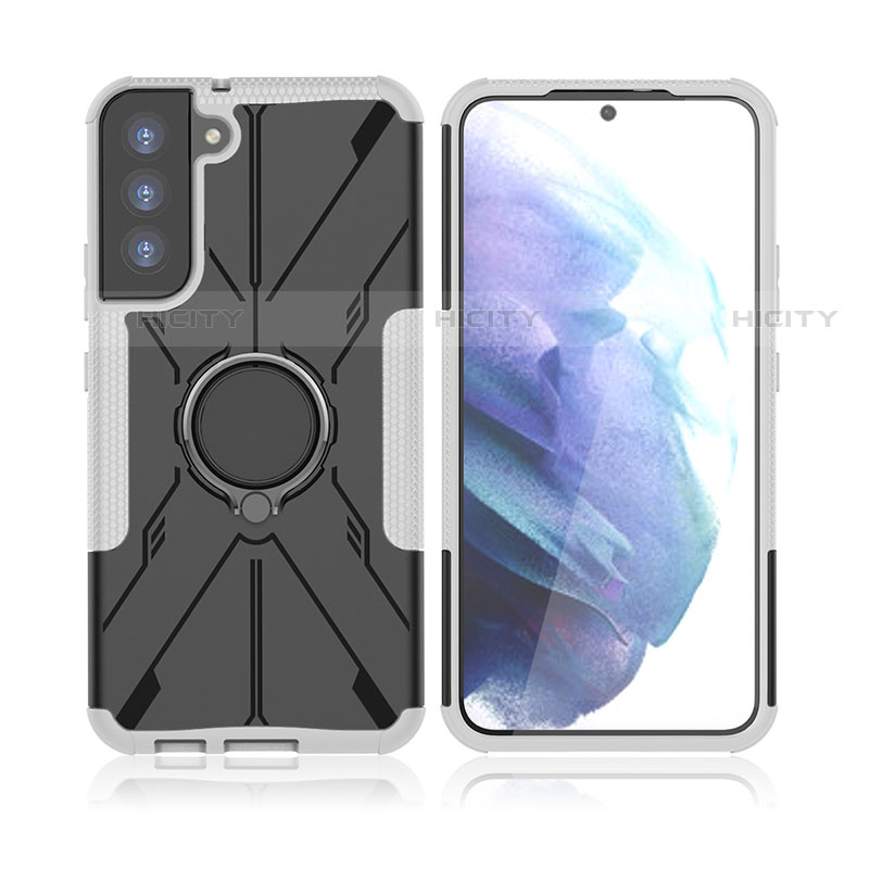 Coque Contour Silicone et Plastique Housse Etui Mat avec Magnetique Support Bague Anneau T09 pour Samsung Galaxy S21 5G Gris Plus