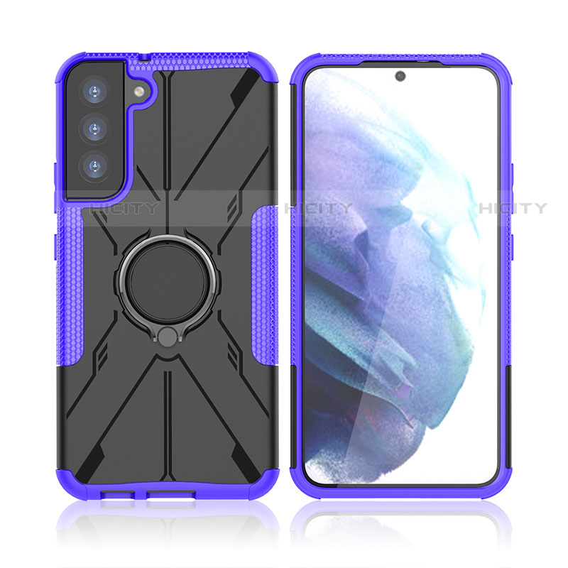 Coque Contour Silicone et Plastique Housse Etui Mat avec Magnetique Support Bague Anneau T09 pour Samsung Galaxy S21 Plus 5G Violet Plus