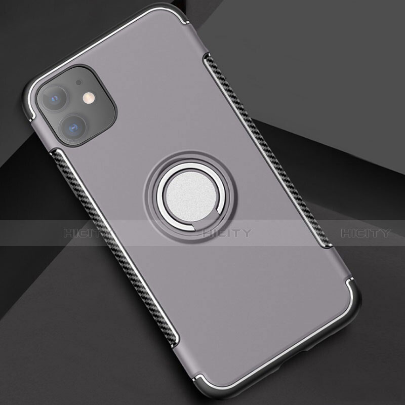 Coque Contour Silicone et Plastique Housse Etui Mat avec Magnetique Support Bague Anneau Y01 pour Apple iPhone 11 Gris Plus