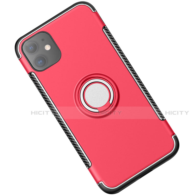 Coque Contour Silicone et Plastique Housse Etui Mat avec Magnetique Support Bague Anneau Y01 pour Apple iPhone 11 Rouge Plus