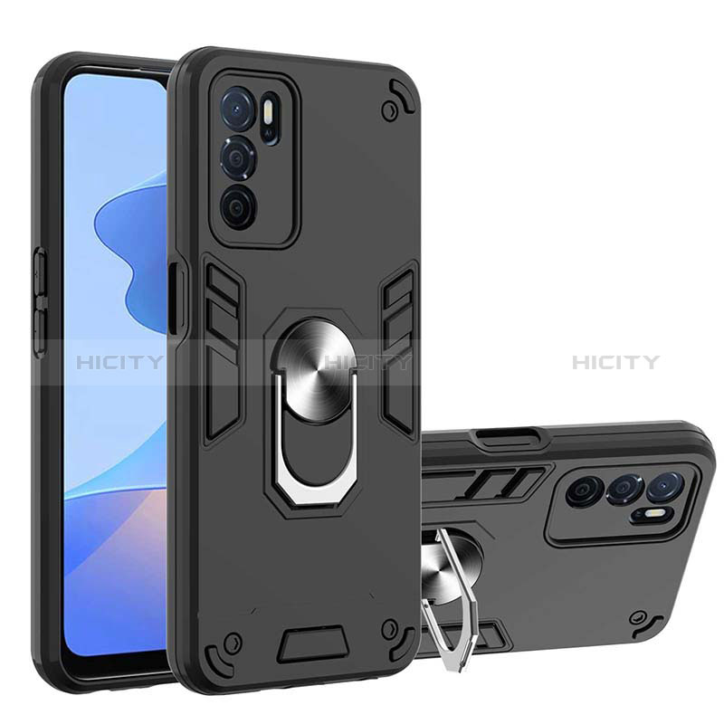 Coque Contour Silicone et Plastique Housse Etui Mat avec Magnetique Support Bague Anneau Y01B pour Oppo A16 Noir Plus