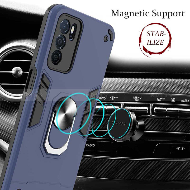 Coque Contour Silicone et Plastique Housse Etui Mat avec Magnetique Support Bague Anneau Y01B pour Oppo A16 Plus