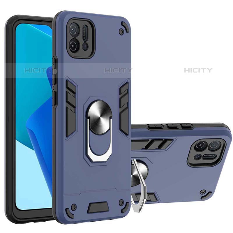 Coque Contour Silicone et Plastique Housse Etui Mat avec Magnetique Support Bague Anneau Y01B pour Oppo A16e Bleu Plus