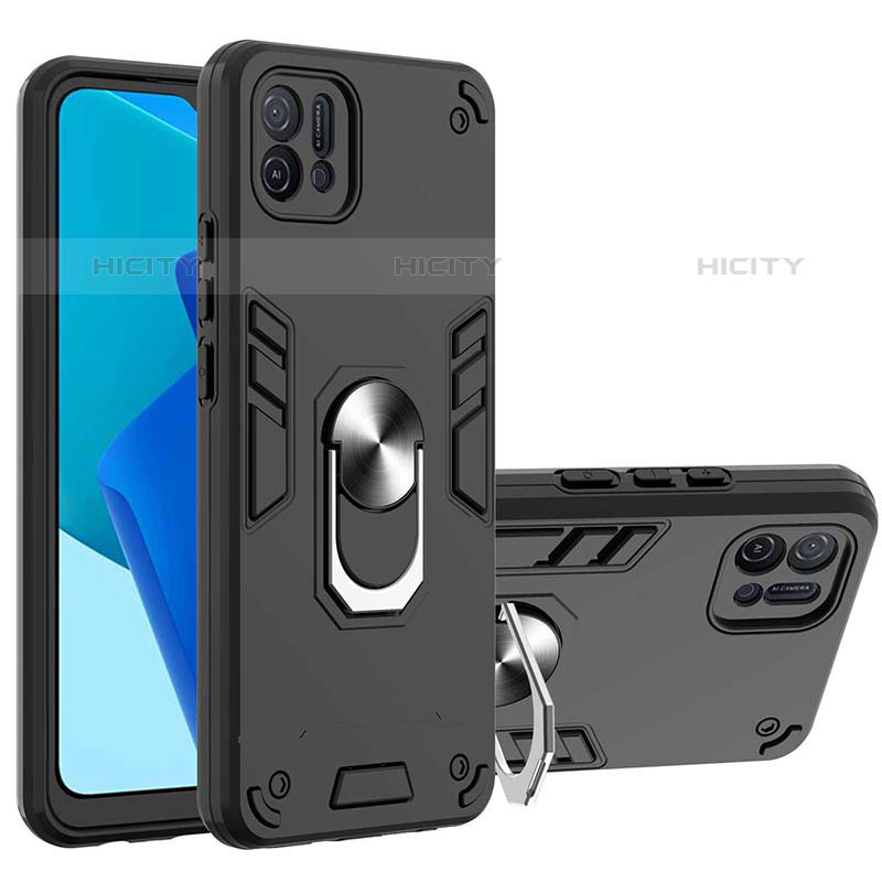 Coque Contour Silicone et Plastique Housse Etui Mat avec Magnetique Support Bague Anneau Y01B pour Oppo A16e Noir Plus