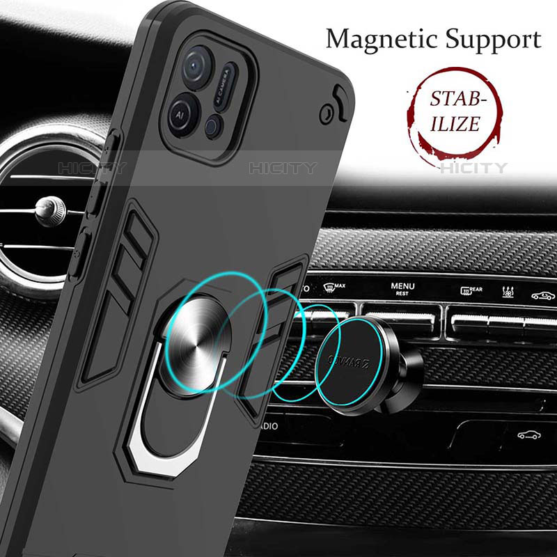 Coque Contour Silicone et Plastique Housse Etui Mat avec Magnetique Support Bague Anneau Y01B pour Oppo A16e Plus