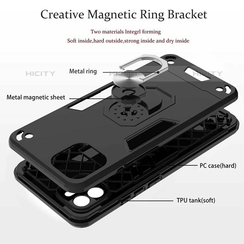 Coque Contour Silicone et Plastique Housse Etui Mat avec Magnetique Support Bague Anneau Y01B pour Oppo A16e Plus