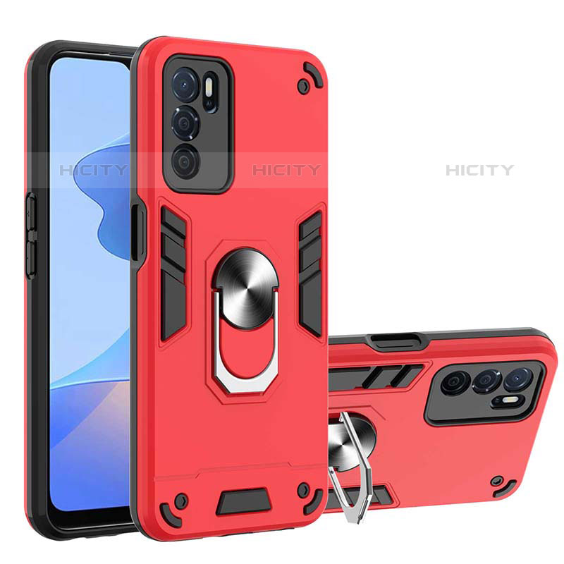 Coque Contour Silicone et Plastique Housse Etui Mat avec Magnetique Support Bague Anneau Y01B pour Oppo A16s Rouge Plus