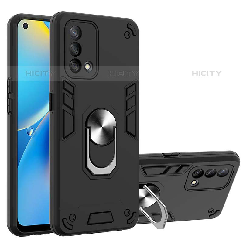 Coque Contour Silicone et Plastique Housse Etui Mat avec Magnetique Support Bague Anneau Y01B pour Oppo A74 4G Noir Plus