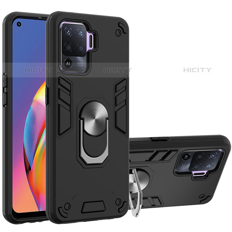 Coque Contour Silicone et Plastique Housse Etui Mat avec Magnetique Support Bague Anneau Y01B pour Oppo F19 Pro Noir Plus